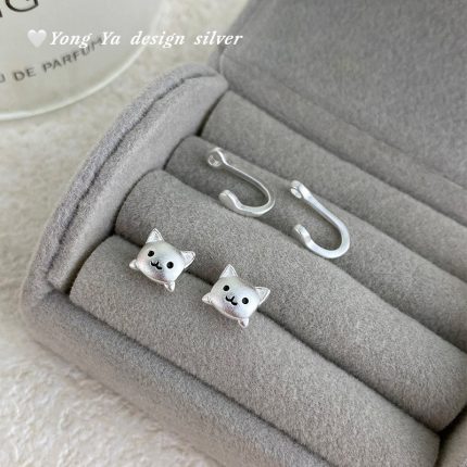 999 Fine Silver Korean Style Cat Enamel Back Hanging Earrings - Image 6