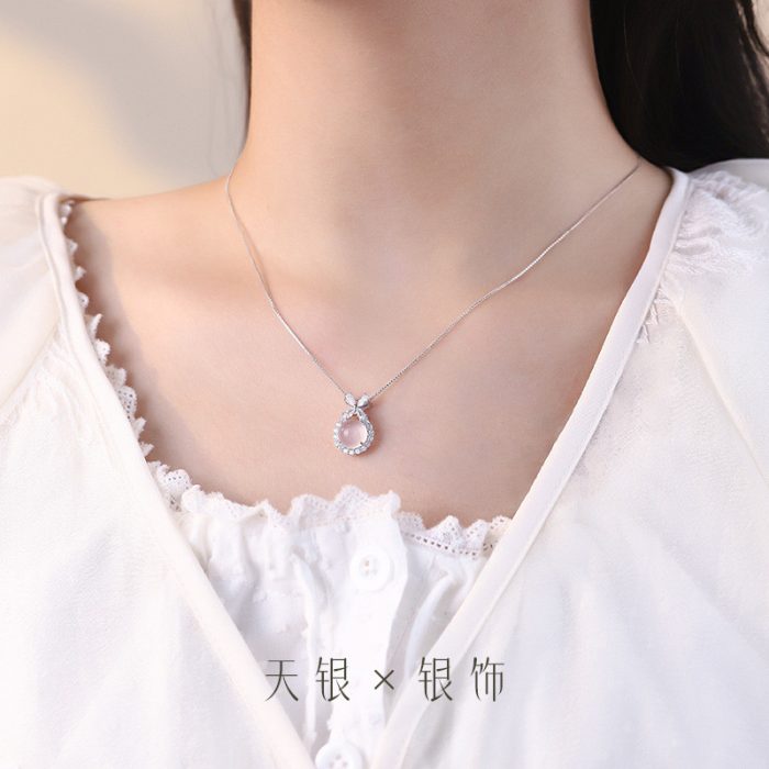 Tianyin 925 Sterling Silver Light Luxury Fashion Floral Circle White Agate Necklace - Image 2