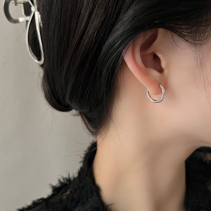 925 Sterling Silver Embossed Hoop Earrings - Image 5