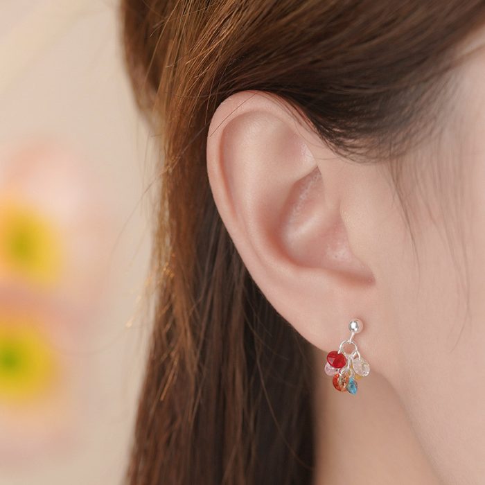 925 Sterling Silver Grape Beaded Color CZ Stud Earrings - Image 2
