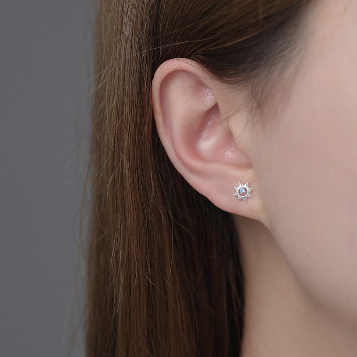 999 Fine Silver Personalized Little Sun Asymmetric Screw Back Earrings - Image 5