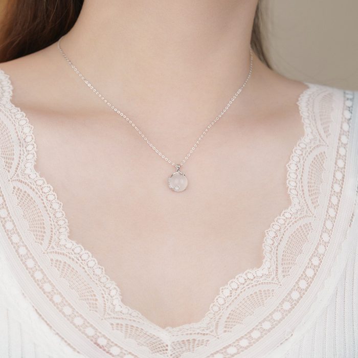 999 Fine Silver Unique White Chalcedony Plum Blossom Necklace - Image 2