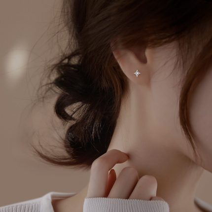 925 Sterling Silver Tetragram Star Stud Earrings - Image 5