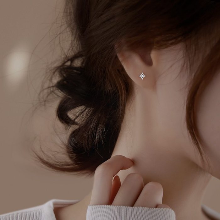 925 Sterling Silver Tetragram Star Stud Earrings - Image 5
