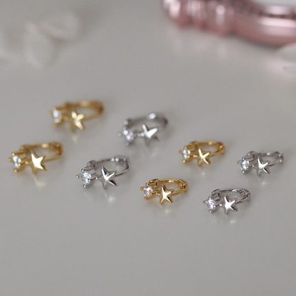 925 Sterling Silver Mini CZ Five Point Star Cartilage Earrings - Image 3