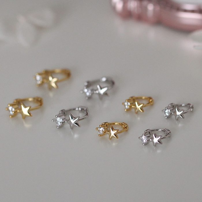 925 Sterling Silver Mini CZ Five Point Star Cartilage Earrings - Image 3