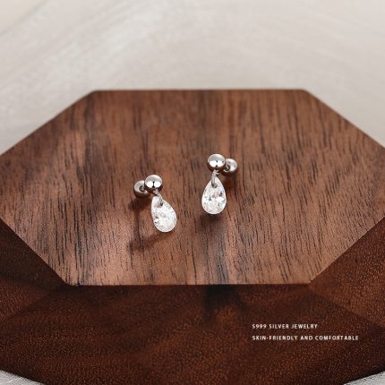 999 Fine Silver Personalized Teardrop Screw Back Earrings - Image 5