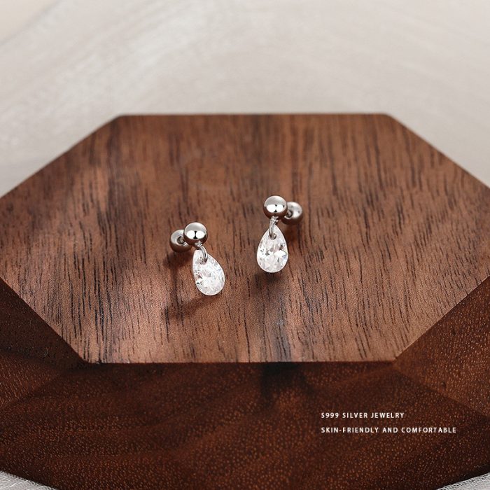 999 Fine Silver Personalized Teardrop Screw Back Earrings - Image 5