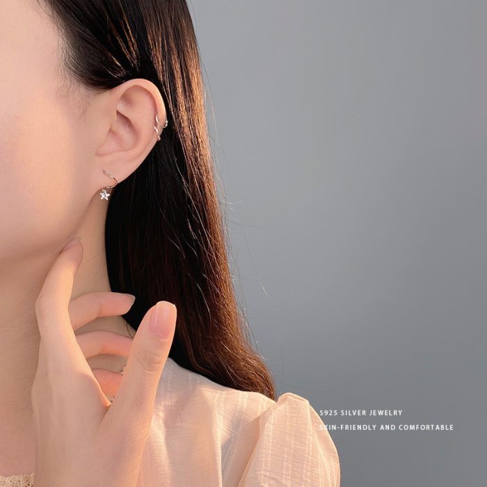 925 Sterling Silver Fashion Star Rotating Stud Earrings - Image 2