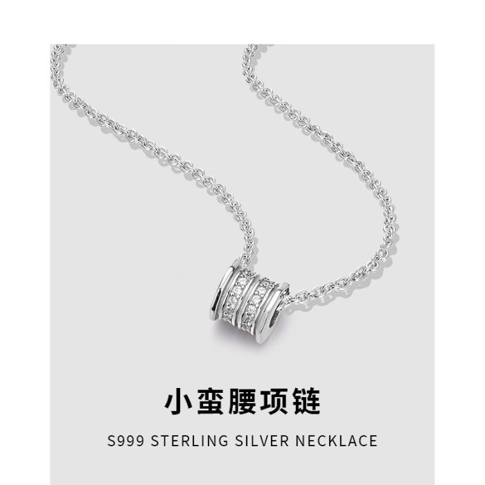 999 Fine Silver Pave CZ Slim Waist Necklace - Image 4