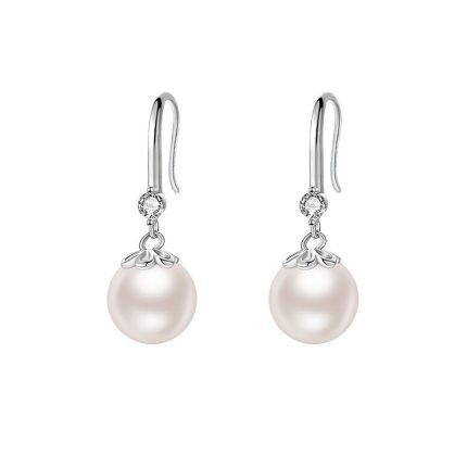 999 Fine Silver French Vintage Pearl Ear Hook Floral Hoop Earrings - Image 3
