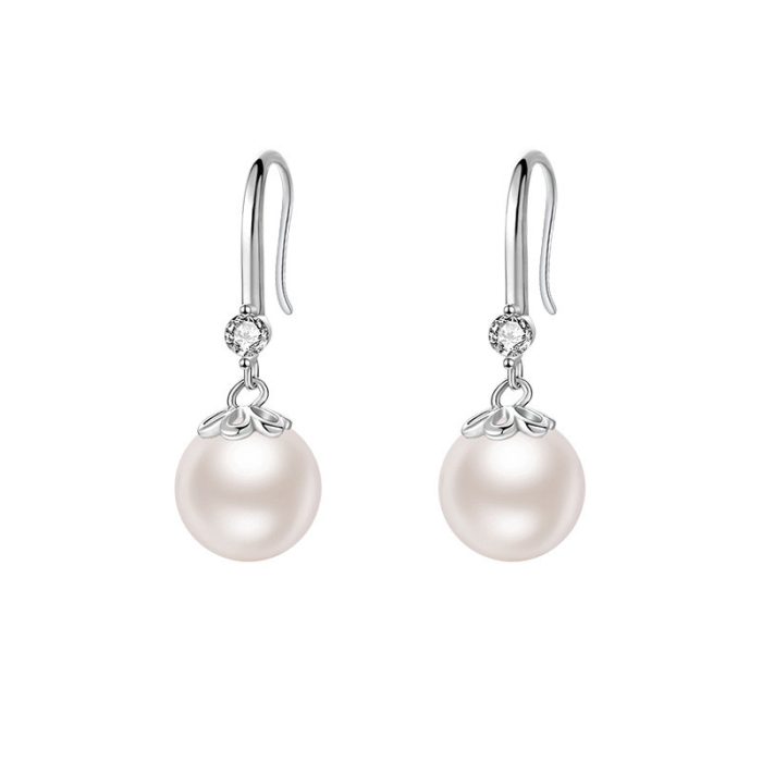 999 Fine Silver French Vintage Pearl Ear Hook Floral Hoop Earrings - Image 3