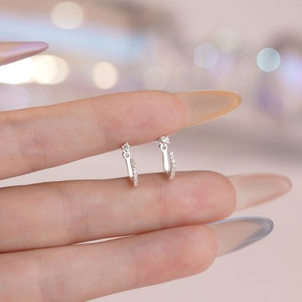 999 Fine Silver CZ Curved Hook Back Hanging Stud Earrings - Image 3