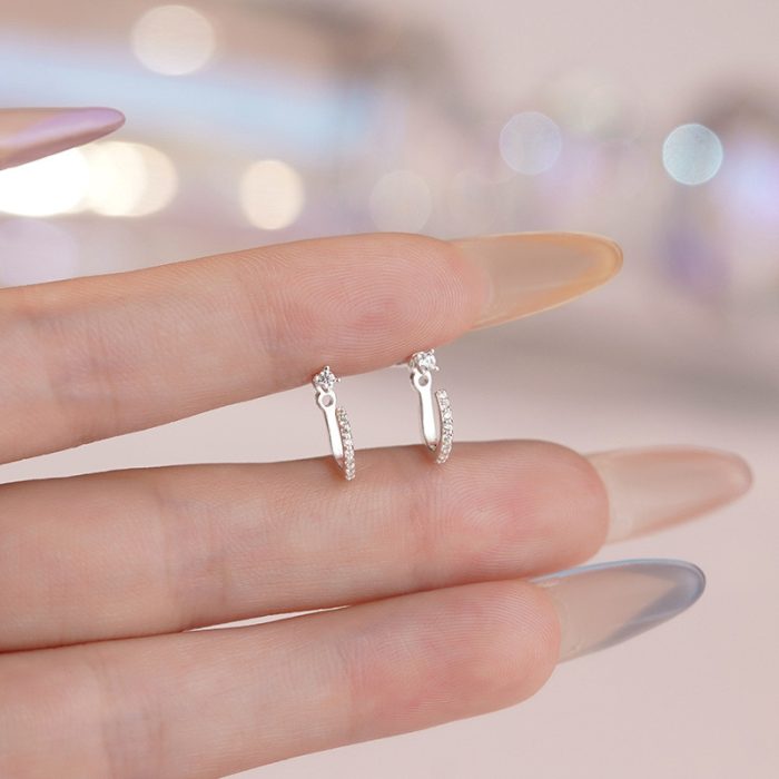 999 Fine Silver CZ Curved Hook Back Hanging Stud Earrings - Image 3