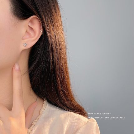 999 Fine Silver Knot Screw Back Earrings - Image 2