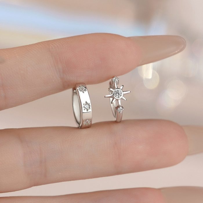 925 Sterling Silver Asymmetric Star Hoop Earrings - Image 2