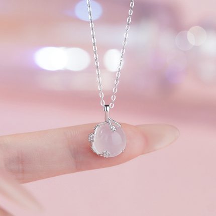 999 Fine Silver Unique White Chalcedony Plum Blossom Necklace - Image 5