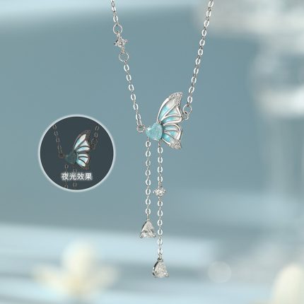 999 Fine Silver Glow-in-the-Dark Butterfly Heart Tassel Necklace - Image 5