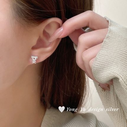 999 Fine Silver Minimalist Bow Stud Earrings - Image 5