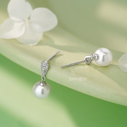 999 Fine Silver Needle Exquisite Elegant Pearl Stud Earrings - Image 3