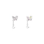 999 Fine Silver Butterfly Tassel Ice Flower zircon Stud Earrings