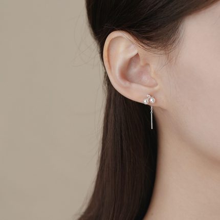 999 Fine Silver Cherry Pearl Threader Earrings - Image 2