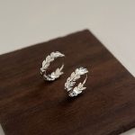 925 Sterling Silver Leaf Hoop Earrings