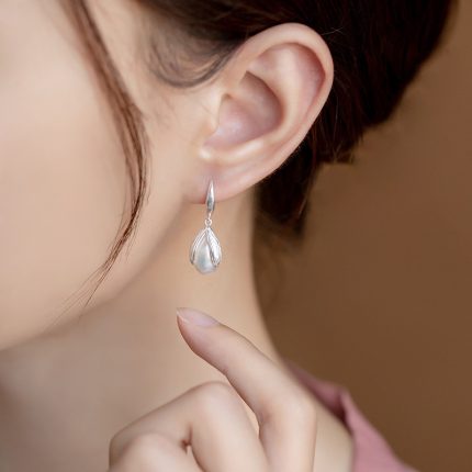 925 Sterling Silver Hoop Earrings Pearl Earrings Vintage Style - Image 4