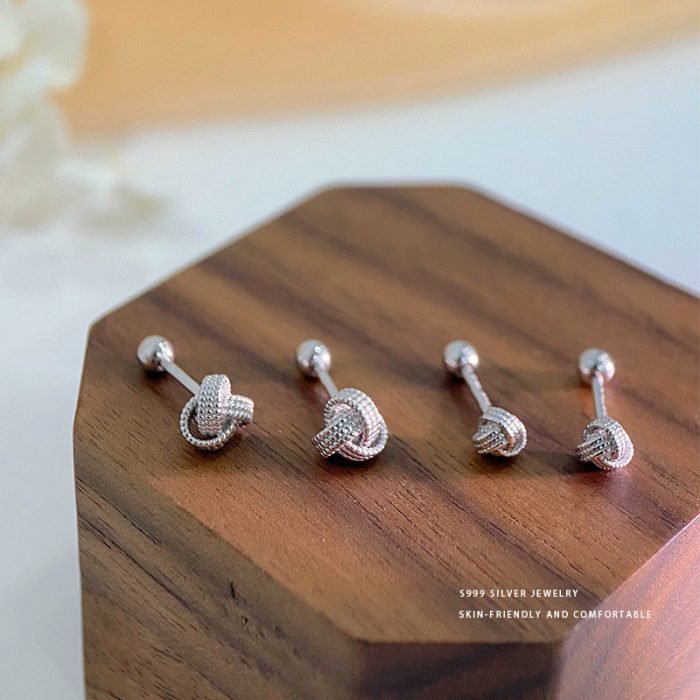 999 Fine Silver Knot Screw Back Earrings - Image 3