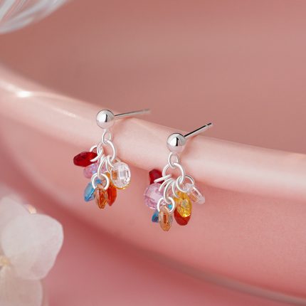 925 Sterling Silver Grape Beaded Color CZ Stud Earrings - Image 3