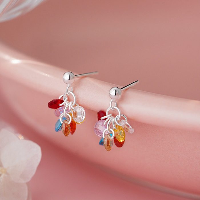 925 Sterling Silver Grape Beaded Color CZ Stud Earrings - Image 3