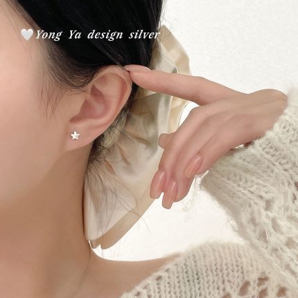999 Fine Silver Heart Star Stud Earrings - Image 3