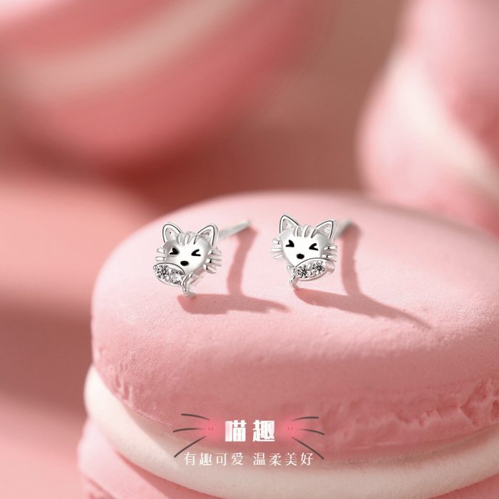 999 Fine Silver Cat Fish Stud Earrings - Image 3