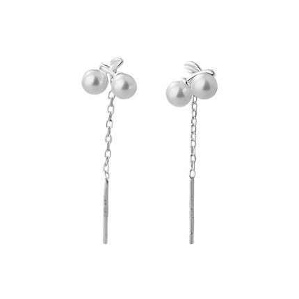 999 Fine Silver Cherry Pearl Threader Earrings