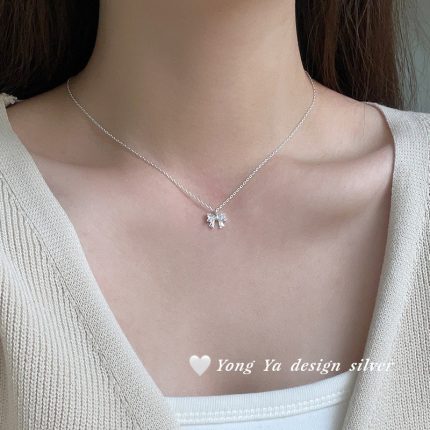 999 Fine Silver CZ Bow Necklace - Image 4