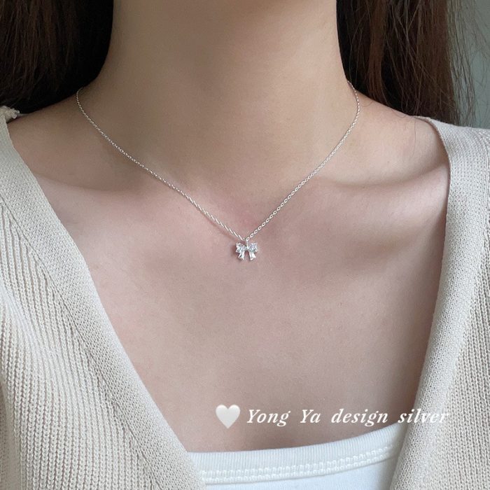999 Fine Silver CZ Bow Necklace - Image 4