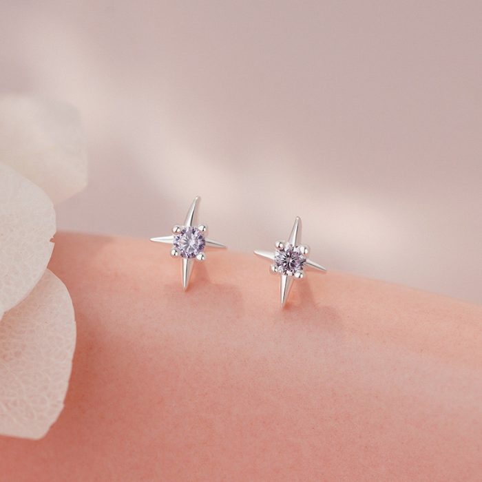 999 Fine Silver Premium Tetragram CZ Stud Earrings - Image 3
