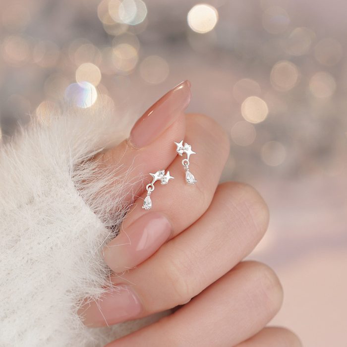 999 Fine Silver Tetragram CZ Stud Earrings - Image 3