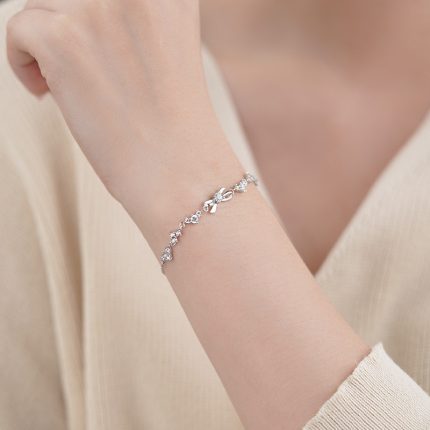 999 Fine Silver Bow CZ Heart Bracelet - Image 4