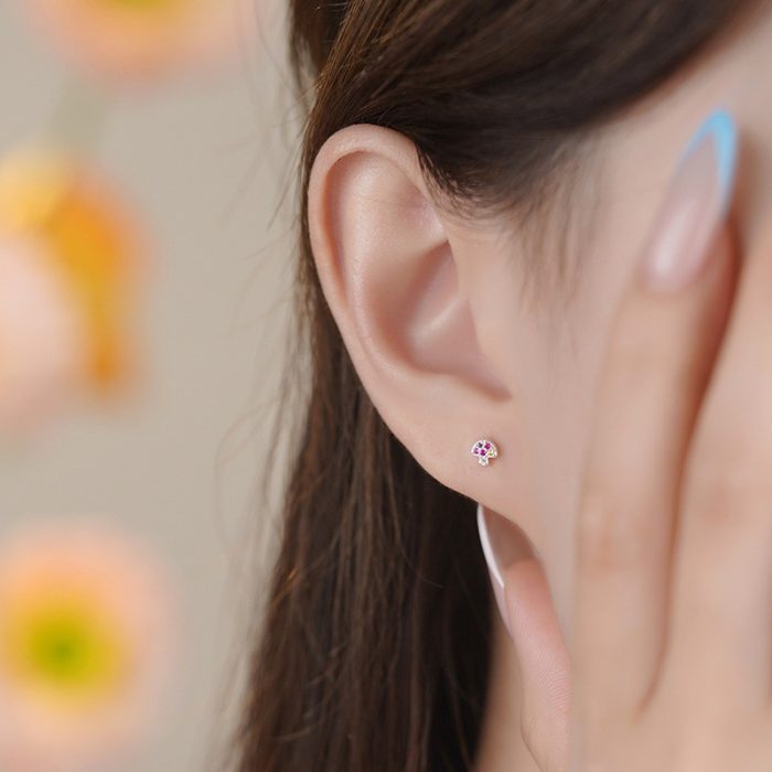 999 Fine Silver Mushroom CZ Stud Earrings - Image 4