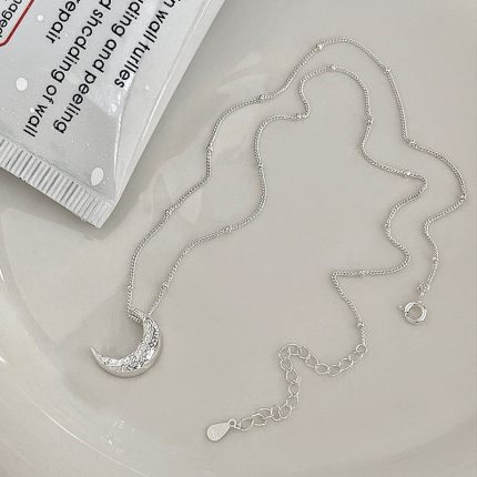 925 Sterling Silver Texture Lava Moon Necklace - Image 3