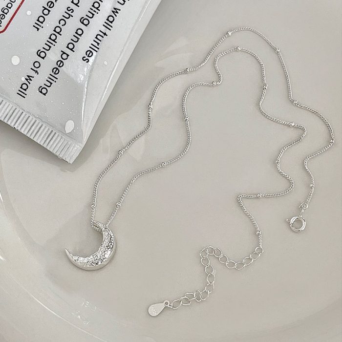 925 Sterling Silver Texture Lava Moon Necklace - Image 3