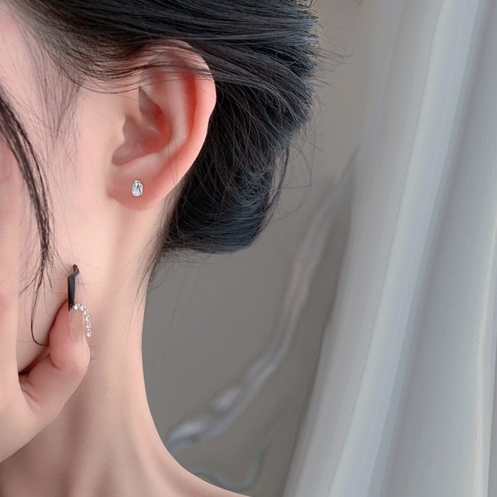 925 Sterling Silver Irregular Stone Lava Meteorite Stud Earrings - Image 2