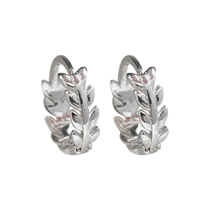 925 Sterling Silver Leaf Hoop Earrings - Image 4