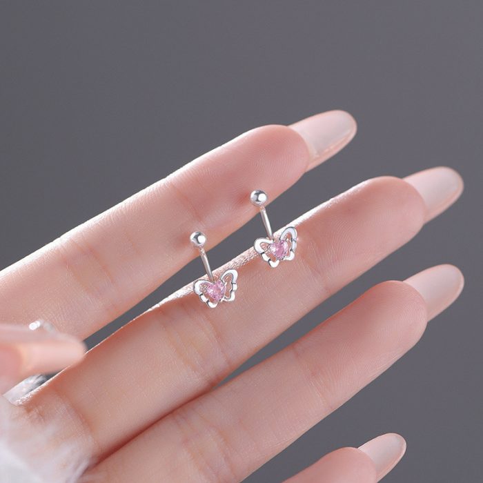 999 Fine Silver Pink Heart Modern Stud Earrings - Image 3