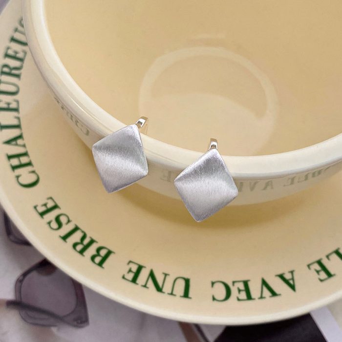 925 Sterling Silver Korean INS Style Square Brushed Hoop Earrings - Image 3