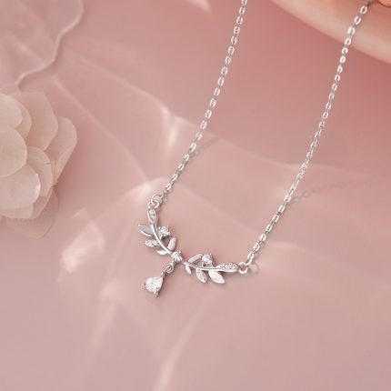 999 Fine Silver Exquisite Leaf Teardrop CZ Necklace - Image 3