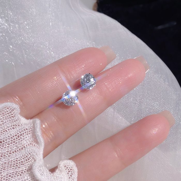 999 Fine Silver Rose Super Sparkling Cut CZ Stud Earrings - Image 3