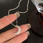 925 Sterling Silver Texture Lava Moon Necklace