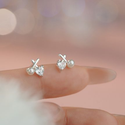 999 Fine Silver Pearl Cross Stud Earrings - Image 5